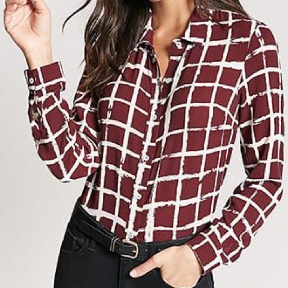 F21 |  Crepe Grid Shirt / Size: L